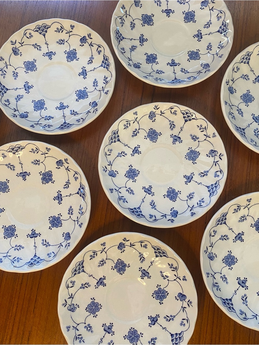 Vintage 1982 Myott Finlandia White Dessert Saucers Elegant Blue Design Set of 8